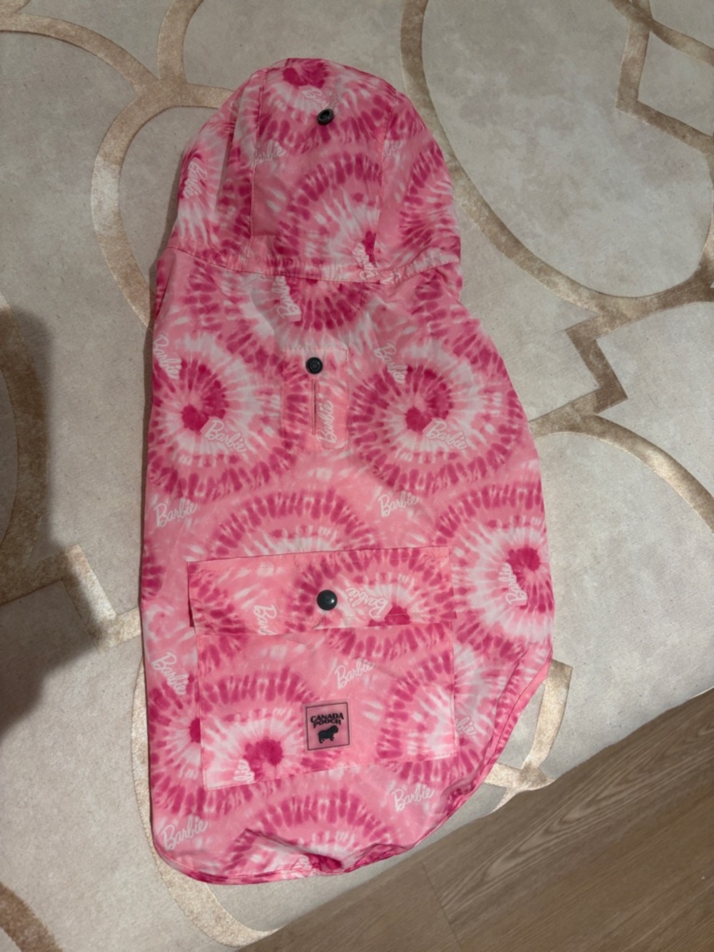 Canada Pooch Barbie Pink Tie-Dye Hooded Rain Jacket